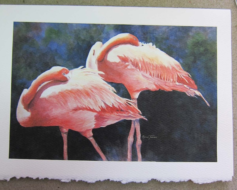 Flamingo flamingo art, watercolor prints, set of 3 Note Cards handmade RTobaison tropical birds image 3