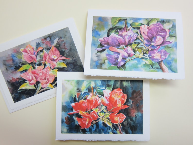 3 Bougainvilleas Variety Assortment 5 x 7 note card watercolor image 0