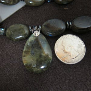 Labradorite Gemstone Necklace with Pendant chuncky beaded wire wrap silver image 5