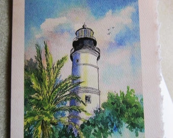 Key West Lighthouse - Florida 5 x 7 blank note card watercolor print watercolorsNmore