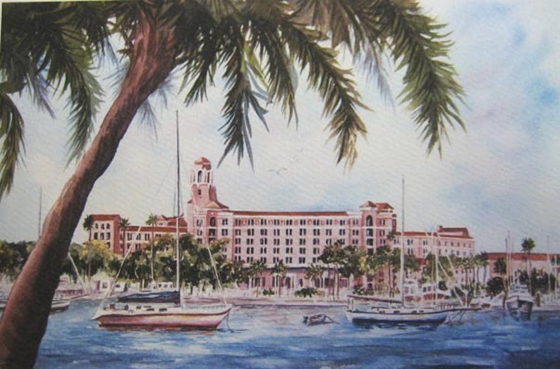 Historic, Vinoy Renaissance Resort 2 Note ART Cards, 5x7 watercolor print, St. Petersburg, Florida RTobaison Tampa Bay image 4