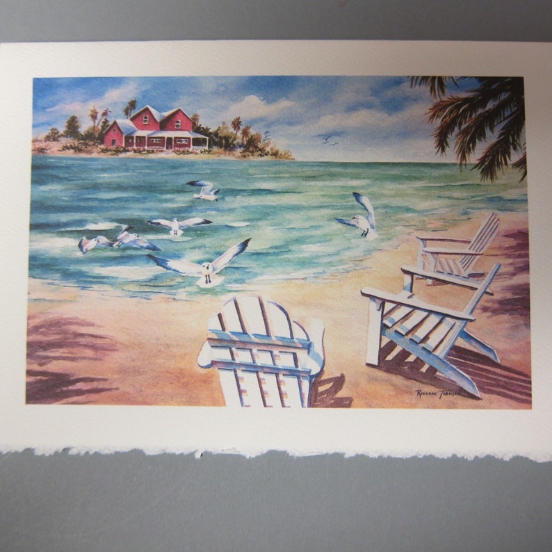 3 Ocean 5 x 7 note cards, Ocean View, Beach, Sea Gulls, Key West Lighthouse RTobaison Florida Art print, Sea Breeze, Island image 4
