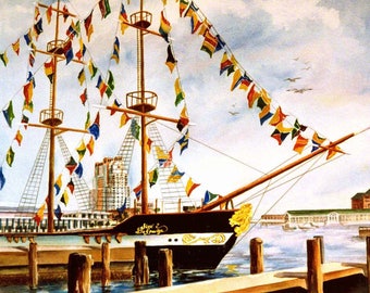 Historic Gasparilla Pirate Ship Watercolor Art Print, Tampa Florida Roxanne Tobaison