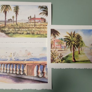 Historic BAYSHORE BLVD, Tampa Florida 3 5 x 7 Note Art Cards, 11x14 watercolor prints RTobaison WatercolorsNmore MacDill image 1
