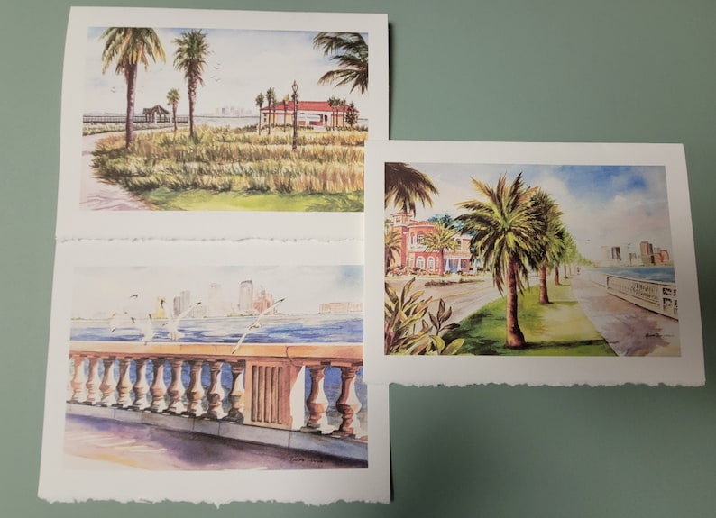 Historic BAYSHORE BLVD, Tampa Florida 3 5 x 7 Note Art Cards, 11x14 watercolor prints RTobaison WatercolorsNmore MacDill image 1