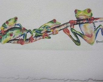 Red eye tree frog, Frogs, 5 x 7 blank, Note Card, Greeting Card, Watercolor print @RTobaison Fun #Watercolorsnmore