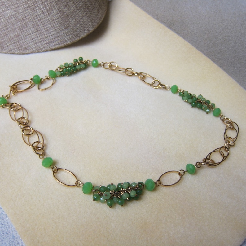 Beautiful Jade Cluster beads Long chain link necklace 27 inches long RTobaison watercolorsNmore image 2