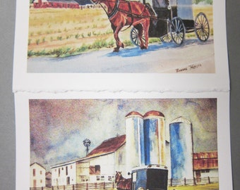 Amish Country Scenes 2 Note Cards, 5 x 7, Blank, @RTobaison #WatercolorsNmore Greeting Card, Buggies