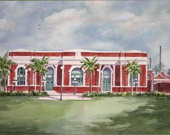 Ybor City Landmarks Tampa Union Station, Kress Bldg, Italian Club Watercolor prints @RTobaison #WatercolorsNmore