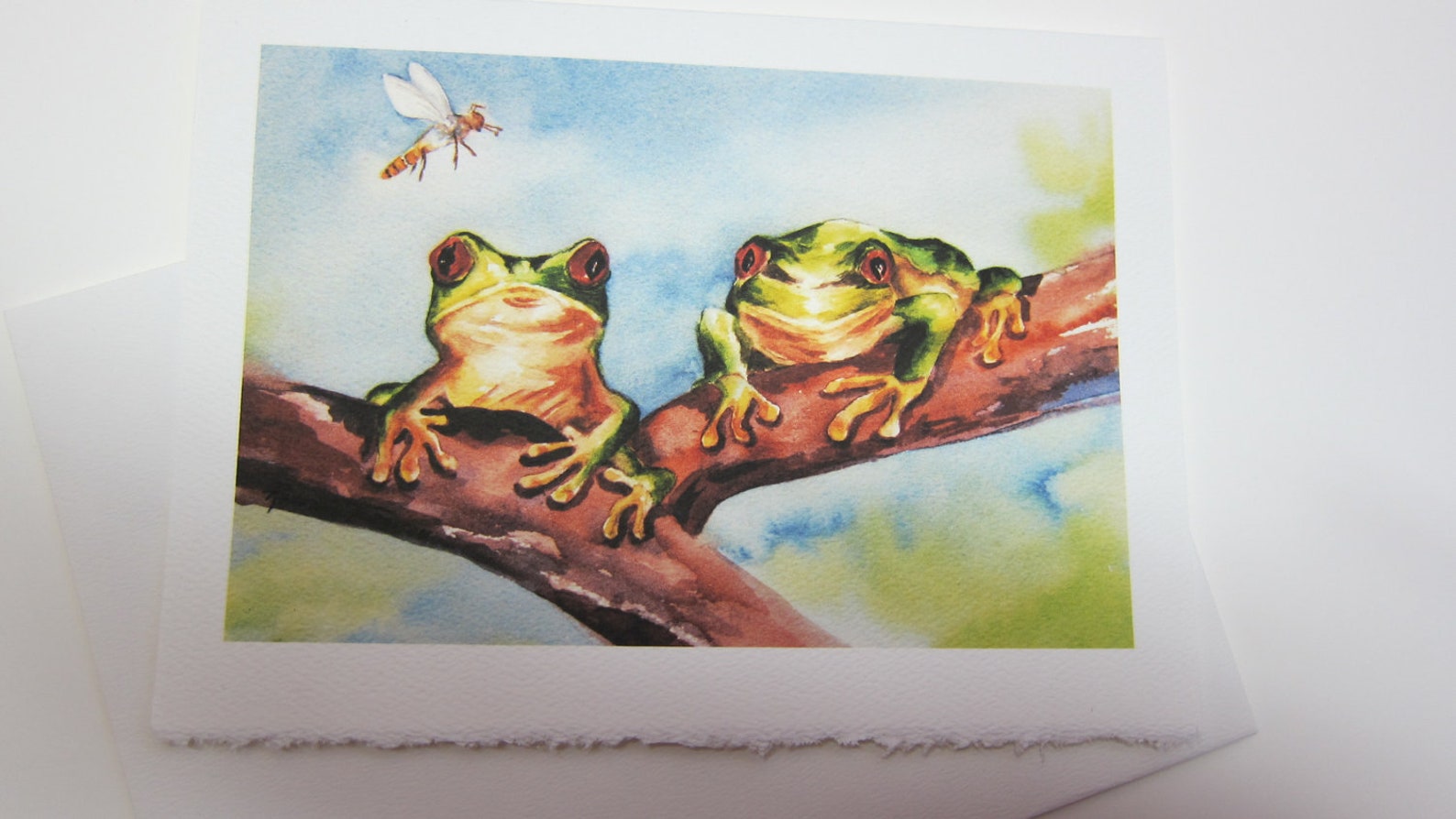 Frog Print Red Eye Tree Frog Note Card 5 X 7 Green Dragonfly - Etsy