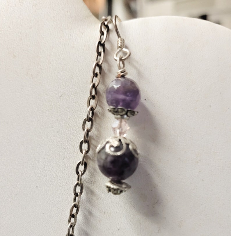 Amethyst Bar Necklace & Earring Set Natural stone, beads silver hypoallergenic ear wires watercolorsNmore image 8