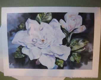 Gardenias, Note Card, 5 x 7,Greeting Art Card, @RTobaison #WatercolorsNmore Blank,