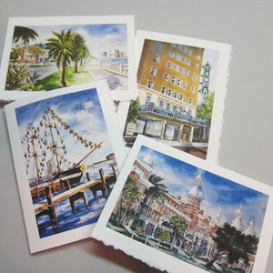 Tampa Florida Historic Landmarks, 4 cards Variety 5 x 7 Note cards 8x10 print watercolorsNmore Gasparilla RTobaison image 1