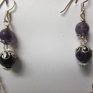 Amethyst Bar Necklace & Earring Set Natural stone, beads silver hypoallergenic ear wires watercolorsNmore image 6