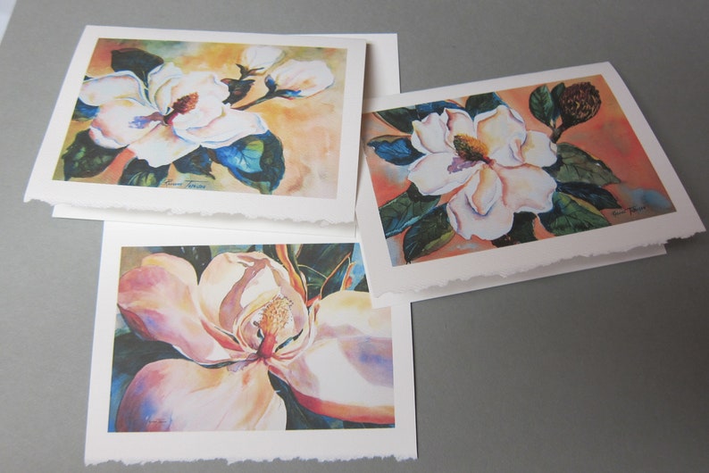 3 Magnolia Note Cards  5 x 7 blank Variety Assortment Golden image 0