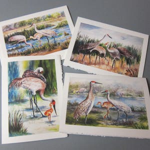 Sandhill Cranes, Variety 5 Note ART Cards 5 x 7 blank greeting Notes Handmade watercolor prints RTobaison afbeelding 2