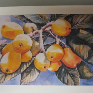 3 Fall Autumn Sunflowers Magnolia Japanese Plums, Loquats Note Card 5 x 7 blank watercolor print Yellow image 2