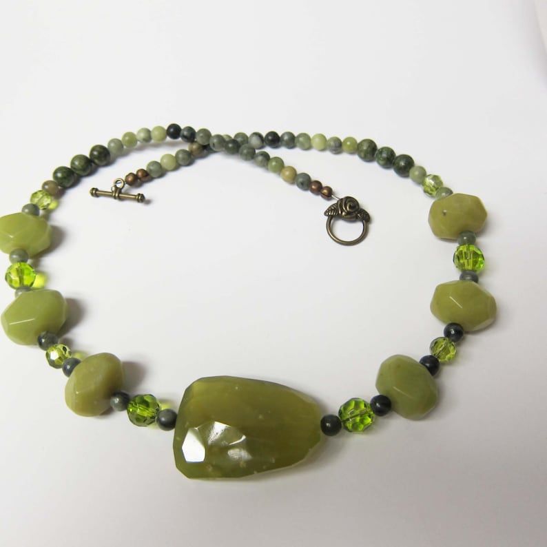 Lime Green Agate chunky beaded  Statement 21 inch necklace image 0