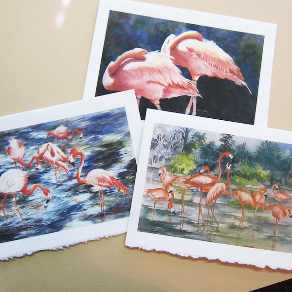 Flamingo - flamingo art, watercolor prints, set of 3 Note Cards handmade @RTobaison tropical birds