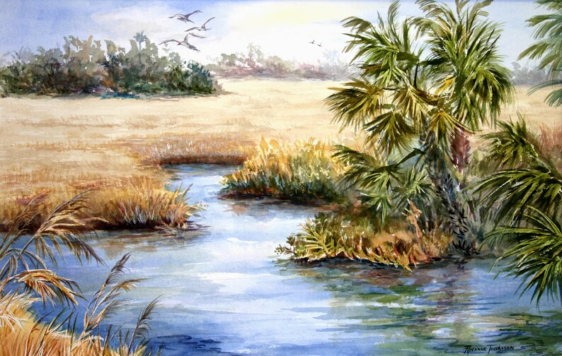 Old Florida Inlet Original watercolor or Fine Art Print Roxanne Tobaison Sawgrass WatercolorsNmore image 1