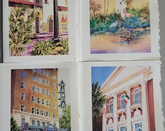 4 Historic NOTE art Cards 5 x7 or 8x11 GiClee' print Tampa Theatre, Columbia Restaurant, Sulphur Springs Tower Italian Club Roxanne Tobaison