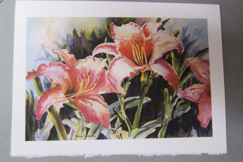 Hibiscus and Hot Lilies 5 x 7 Note Card Art Greeting cards Blank watercolor print art cards image 2