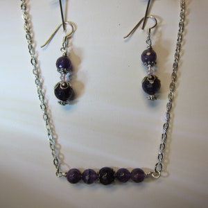 Amethyst Bar Necklace & Earring Set Natural stone, beads silver hypoallergenic ear wires watercolorsNmore image 7