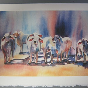 Cows, Brahman, Bulls Texas Longhorn 2 Note Cards, 5 x 7, jewel tone, Brahman art, Cow art, bull art, watercolorsNmore image 4