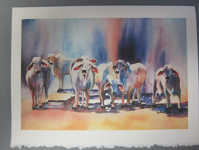 Cows, Brahman, Bulls Texas Longhorn 2 Note Cards, 5 x 7, jewel tone, Brahman art, Cow art, bull art, watercolorsNmore image 4