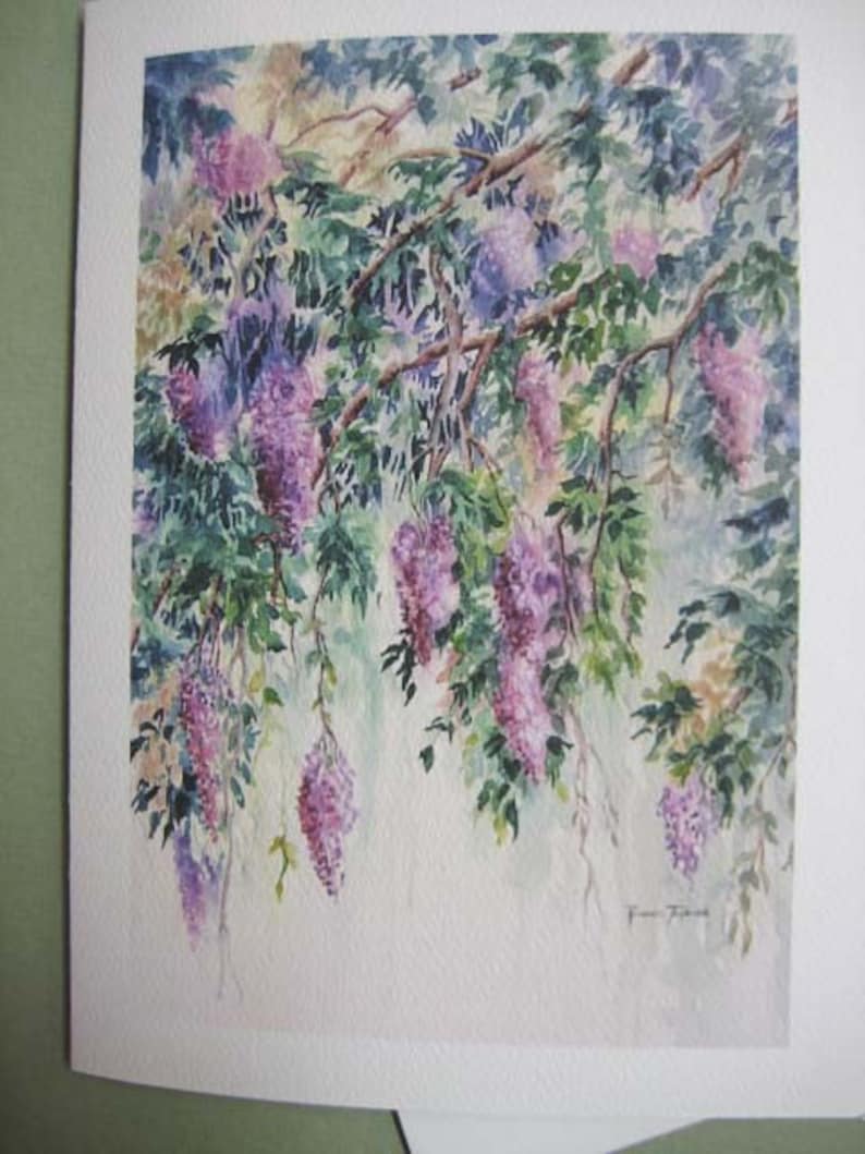 2 Wisteria 5 x 7 Note Cards Wisteria Vines purple lavender watercolorsNmore image 4