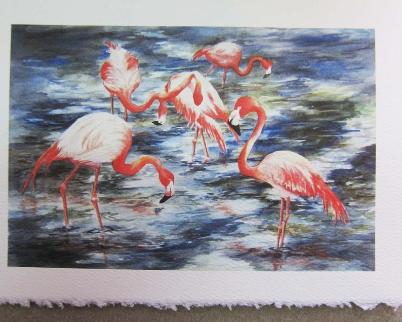 Flamingo flamingo art, watercolor prints, set of 3 Note Cards handmade RTobaison tropical birds image 4