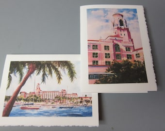 Historic, Vinoy Renaissance Resort (2) Note ART Cards, 5x7 watercolor print, St. Petersburg, Florida @RTobaison Tampa Bay
