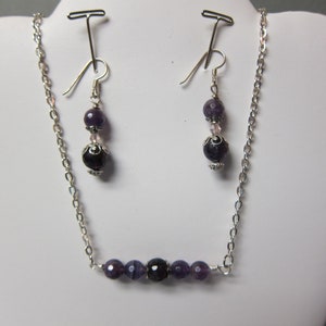 Amethyst Bar Necklace & Earring Set Natural stone, beads silver hypoallergenic ear wires watercolorsNmore image 5