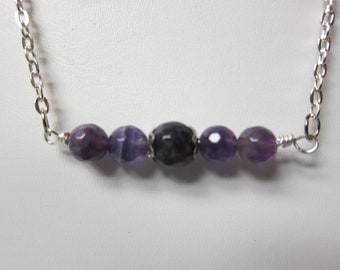 Amethyst Bar Necklace & Earring Set Natural stone, beads silver hypoallergenic ear wires watercolorsNmore