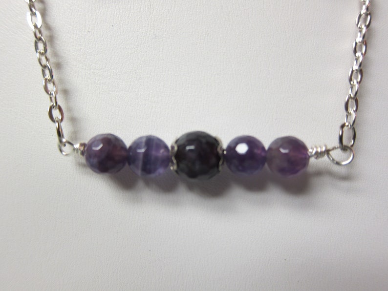 Amethyst Bar Necklace & Earring Set Natural stone, beads silver hypoallergenic ear wires watercolorsNmore image 1