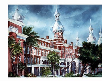 University of Tampa S/N Limited Edition Lithograph 14 x 19 Print  UT Art Print @RTobaison #WatercolorsNMore