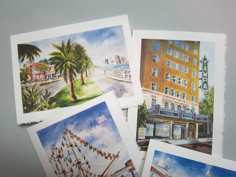 Tampa Florida Historic Landmarks, 4 cards Variety 5 x 7 Note cards 8x10 print watercolorsNmore Gasparilla RTobaison image 3