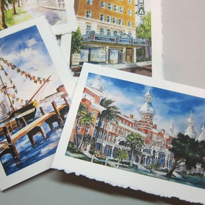 Tampa Florida Historic Landmarks, 4 cards Variety 5 x 7 Note cards 8x10 print watercolorsNmore Gasparilla RTobaison image 2