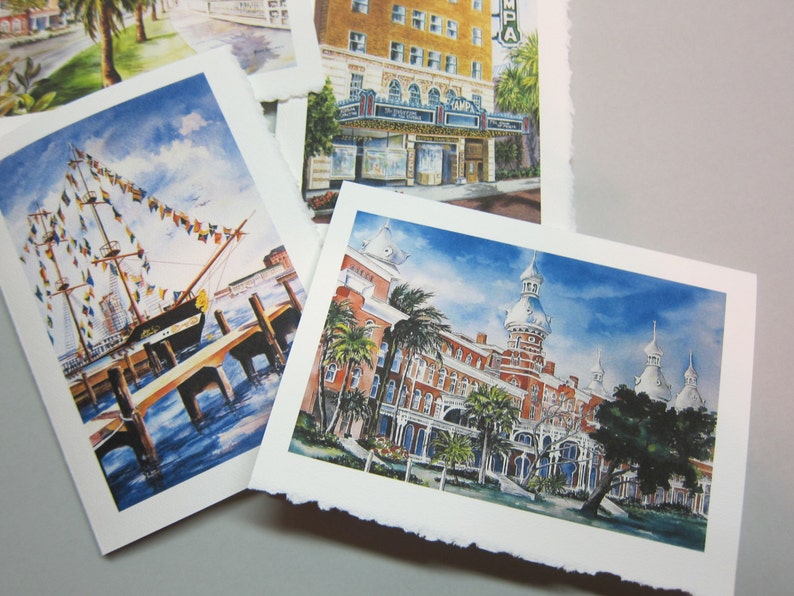 Tampa Florida Historic Landmarks, 4 cards Variety 5 x 7 Note cards 8x10 print watercolorsNmore Gasparilla RTobaison image 2