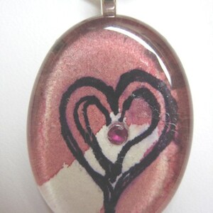 Genuine Ruby, Heart Pendant, Glass Tile Pendant, Oval, Watercolor, Heart, Red, Necklace, OOAK image 5