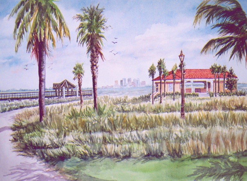 Historic BAYSHORE BLVD, Tampa Florida 3 5 x 7 Note Art Cards, 11x14 watercolor prints RTobaison WatercolorsNmore MacDill image 3