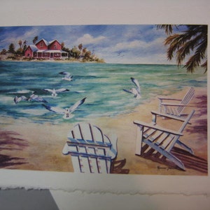 3 Ocean 5 x 7 note cards, Ocean View, Beach, Sea Gulls, Key West Lighthouse RTobaison Florida Art print, Sea Breeze, Island image 7