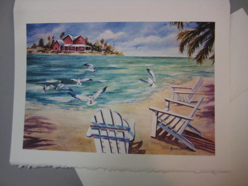 3 Ocean 5 x 7 note cards, Ocean View, Beach, Sea Gulls, Key West Lighthouse RTobaison Florida Art print, Sea Breeze, Island image 7