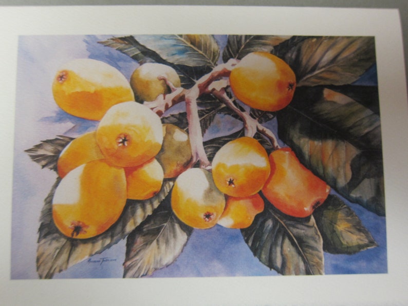 3 Fall Autumn Sunflowers Magnolia Japanese Plums, Loquats Note Card 5 x 7 blank watercolor print Yellow image 5