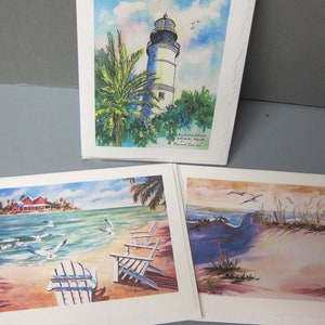 3 Ocean 5 x 7 note cards, Ocean View, Beach, Sea Gulls, Key West Lighthouse RTobaison Florida Art print, Sea Breeze, Island image 1