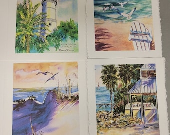 Florida Beach, Coastal 4 note art cards - 5 x 7 @RTobaison WatercolorsNmore