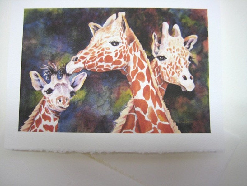 Giraffe Family 5 x 7 Note card 8x11 or 11x15 print of a watercolor painting by RTobaison image 2