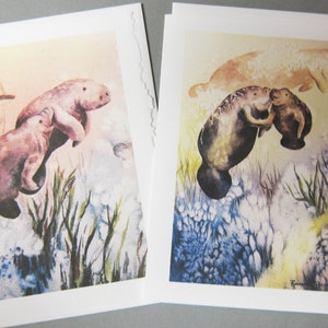2 lamantins, cartes de correspondance, 5 x 7, cartes de voeux, lamantins, impression aquarelle @RTobaison #Watercolorsnmore