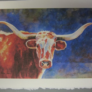 Cows, Brahman, Bulls Texas Longhorn 2 Note Cards, 5 x 7, jewel tone, Brahman art, Cow art, bull art, watercolorsNmore image 3