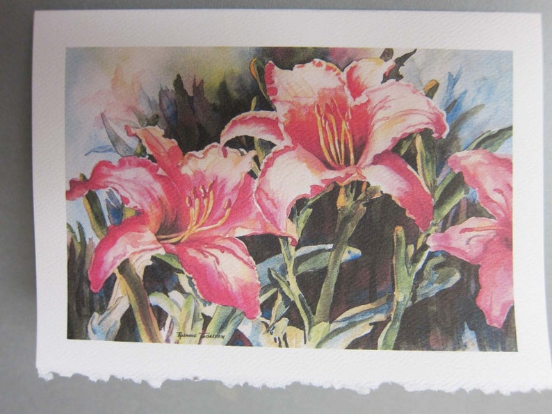 Hibiscus and Hot Lilies 5 x 7 Note Card Art Greeting cards Blank watercolor print art cards image 4